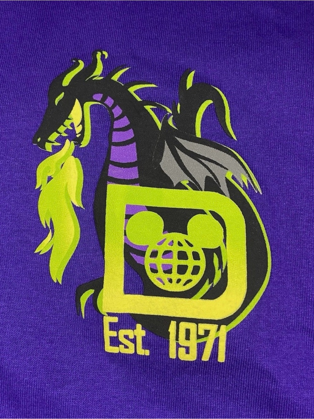 Disney Parks Women's Maleficent Purple Green Flames Spirit Jersey; M